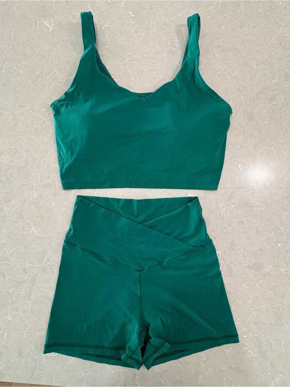 Aerie Green V-Neck Crop Bralette & High-Waist biker Shorts Set